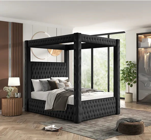 B8013 MANSION BLACK BED PLATFORM BED AVAILABLE IN QUEEN AND KING SIZES