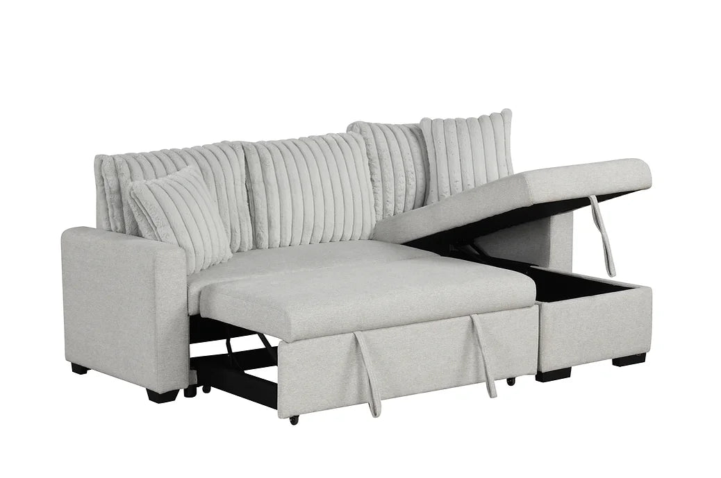 S8670 NORI GREY SECTIONAL WITH PULL-OUT BED AND STORAGE CHAISE