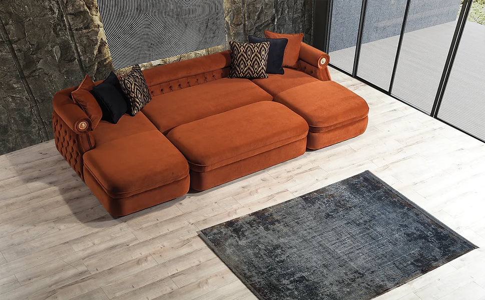 BROOKLYN SECTIONAL ORANGE WITH OTTOMAN