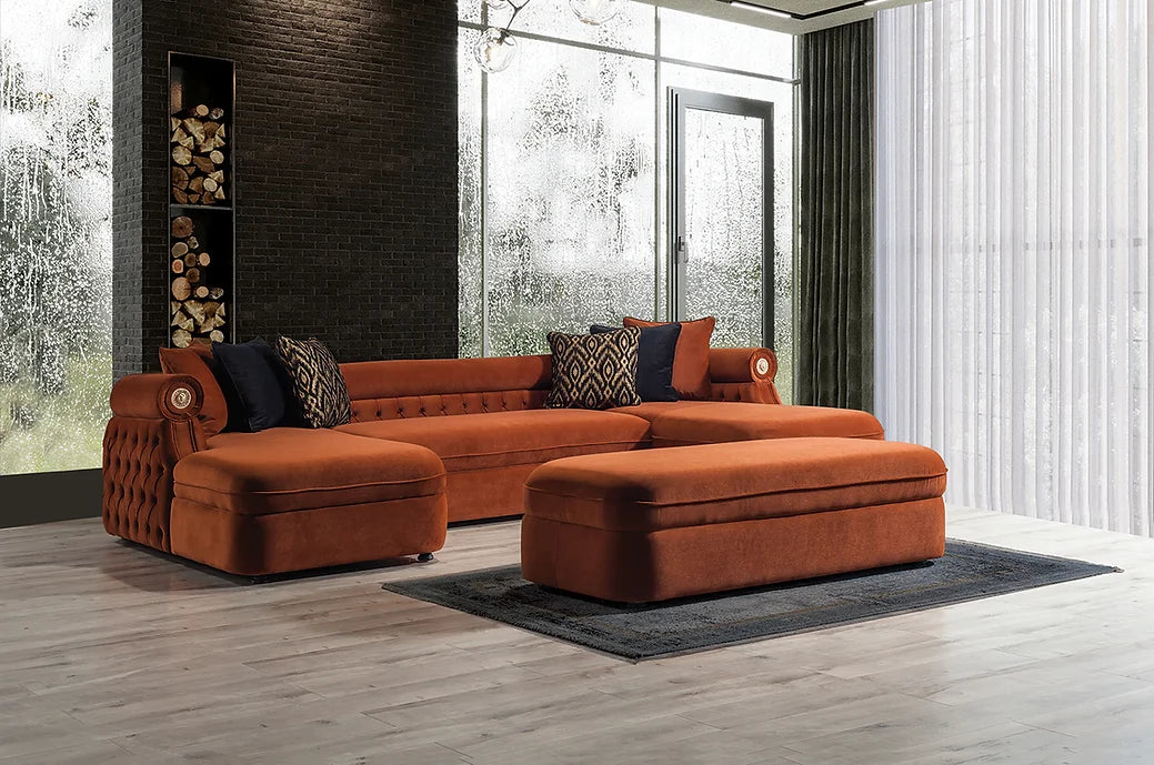 BROOKLYN SECTIONAL ORANGE WITH OTTOMAN