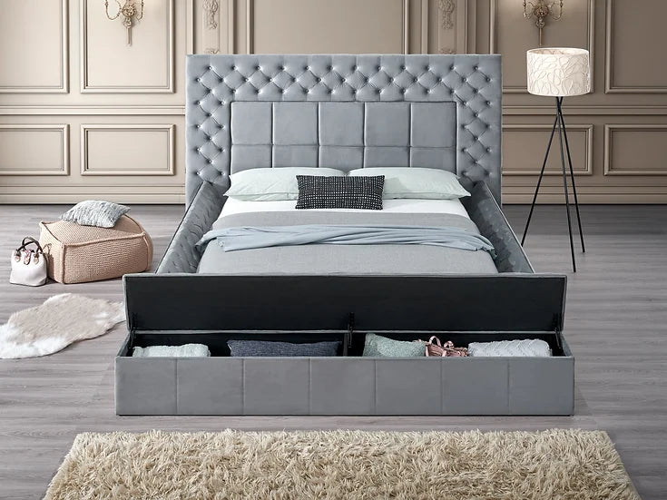 B9015 EMERALD GREY BED WITH USB CHARGER AND STORAGE AVAILABLE IN QUEEN AND KING SIZES