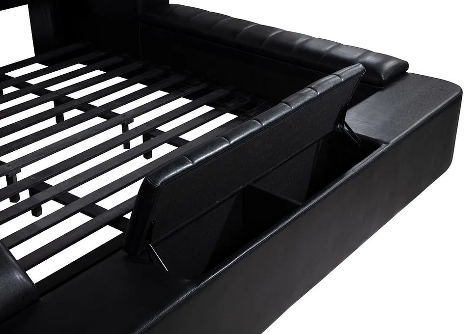 B420 APOLLO BLACK BED WITH STORAGE AND USB CHARGER AVAILABLE IN QUEEN AND KING SIZES