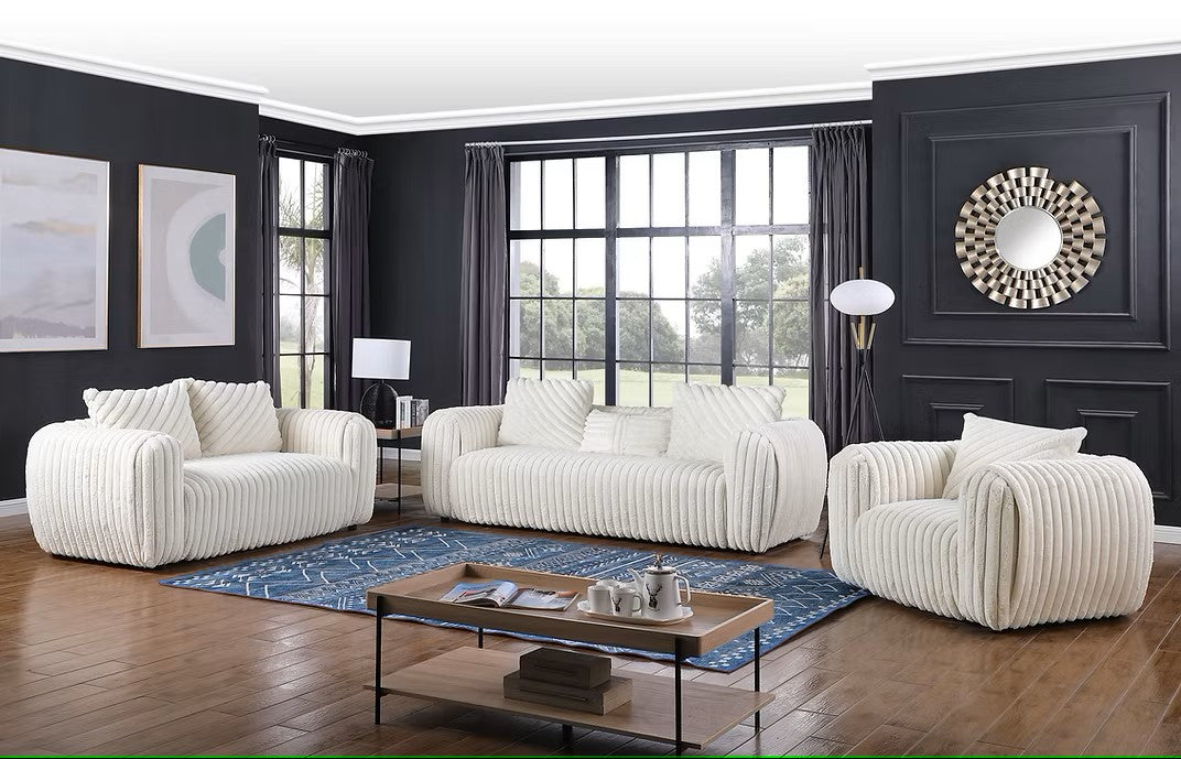 S8809 ELI WHITE LIVING ROOM SET AVAILABLE AS 2 PIECE AND 3 PIECE SET