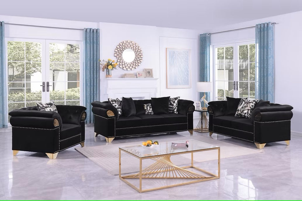 S3600 EMMA BLACK LIVING ROOM SET AVAILABLE AS 2 PIECE OR 3 PIECE SET