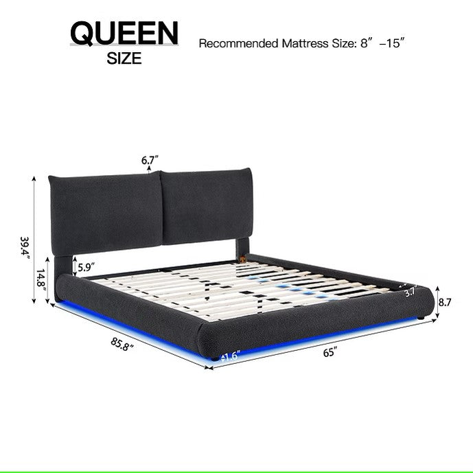 B200 ZIMA GREY PLATFORM BED WITH LED LIGHTS AVAILABLE IN QUEEN AND KING SIZES