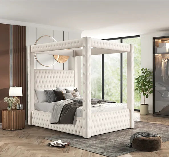 B8013 MANSION BEIGE BED PLATFORM BED AVAILABLE IN QUEEN AND KING SIZES