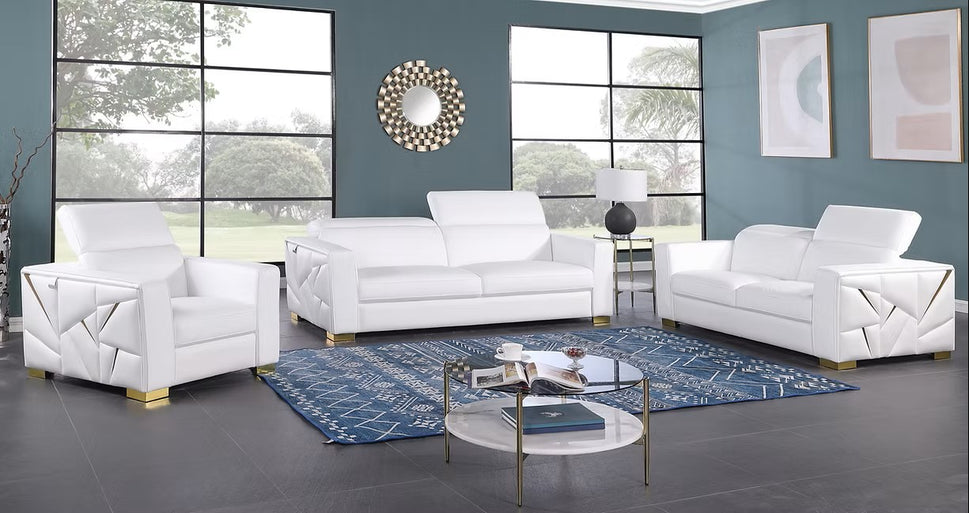 MI-1240 ASTRA WHITE ITALIAN LEATHER LIVING ROOM SET AVAILABLE AS 2 PIECE OR 3 PIECE SET