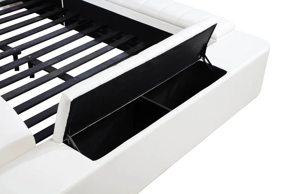 B420 APOLLO WHITE BED WITH STORAGE AND USB CHARGER AVAILABLE IN QUEEN AND KING SIZES