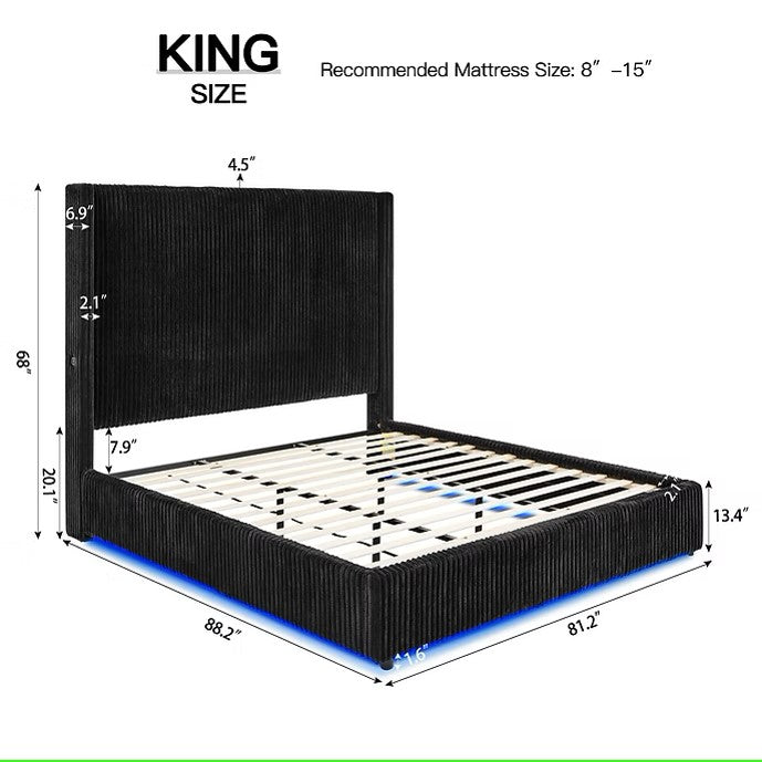 B300 BELINDA BLACK PLATFORM BED WITH LED LIGHTS AVAILABLE IN QUEEN AND KING SIZES
