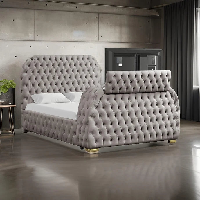 B8010 ROYAL GREY BED AVAILABLE IN QUEEN AND KING SIZES