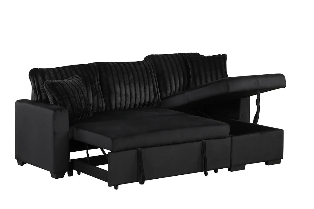S8670 NORI BLACK SECTIONAL WITH PULL-OUT BED AND STORAGE CHAISE