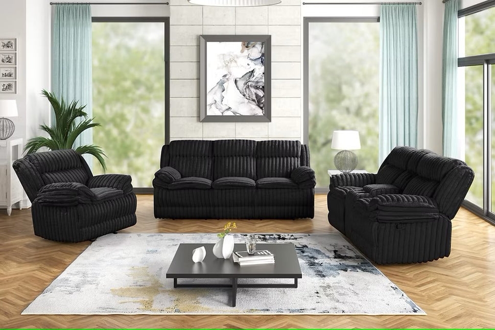 S3939 MELLO BLACK 3 PIECE RECLINING LIVING ROOM SET