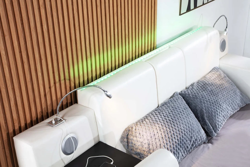B420 APOLLO WHITE BED WITH STORAGE AND USB CHARGER AVAILABLE IN QUEEN AND KING SIZES
