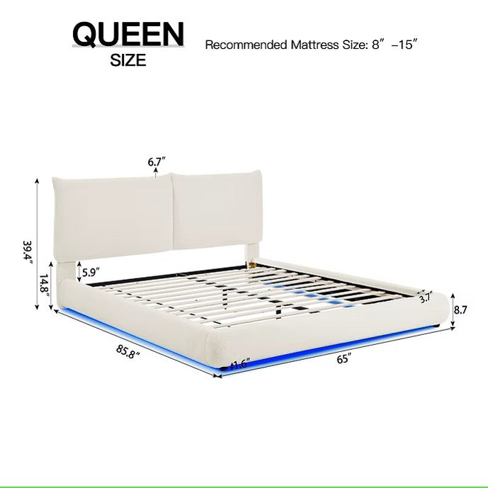 B200 ZIMA WHITE PLATFORM BED WITH LED LIGHTS AVAILABLE IN QUEEN AND KING SIZES