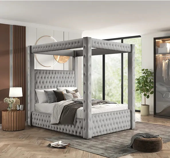 B8013 MANSION GREY BED PLATFORM BED AVAILABLE IN QUEEN AND KING SIZES