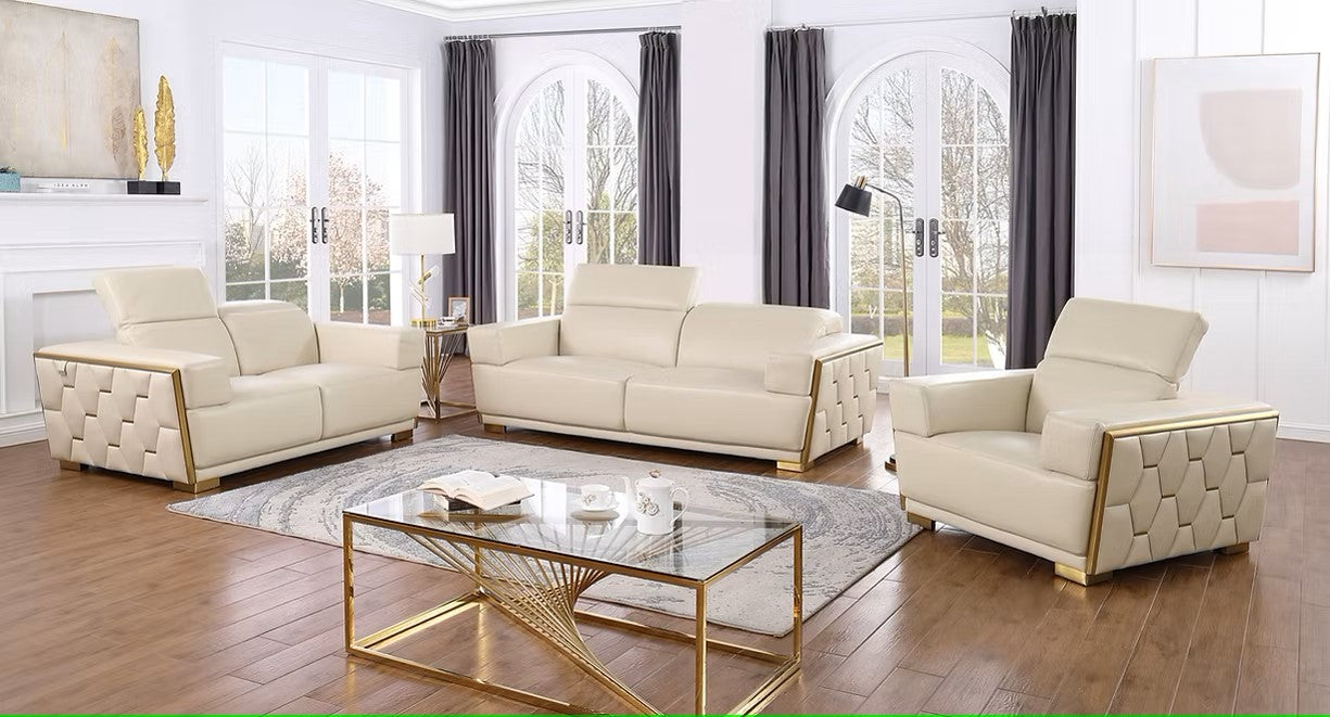 MI-1245 HEXOR BEIGE ITALIAN LEATHER LIVING ROOM SET AVAILABLE AS 2 PIECE OR 3 PIECE SET