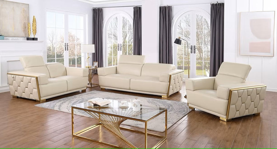 MI-1245 HEXOR BEIGE ITALIAN LEATHER LIVING ROOM SET AVAILABLE AS 2 PIECE OR 3 PIECE SET