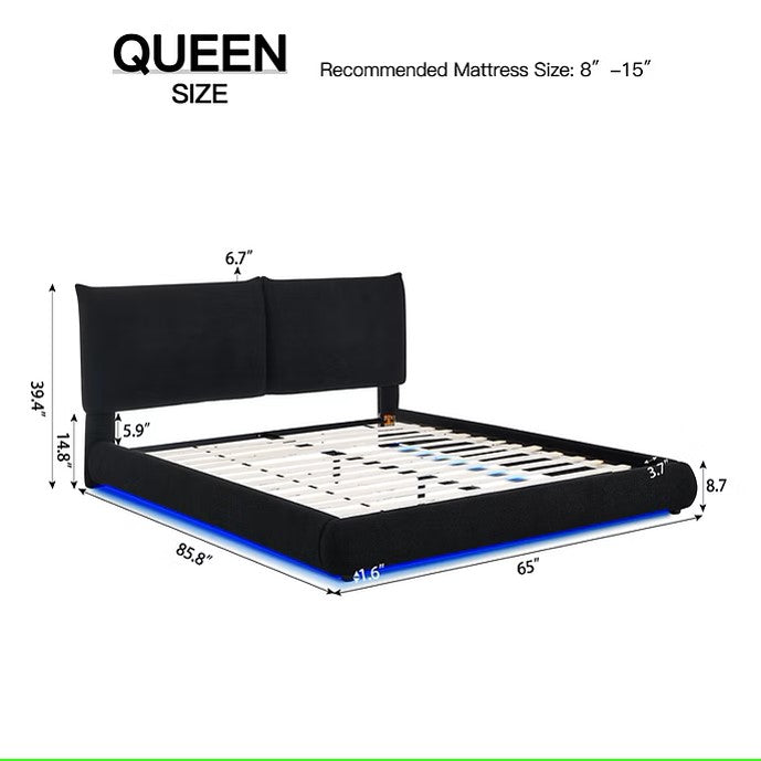 B200 ZIMA BLACK PLATFORM BED WITH LED LIGHTS AVAILABLE IN QUEEN AND KING SIZES
