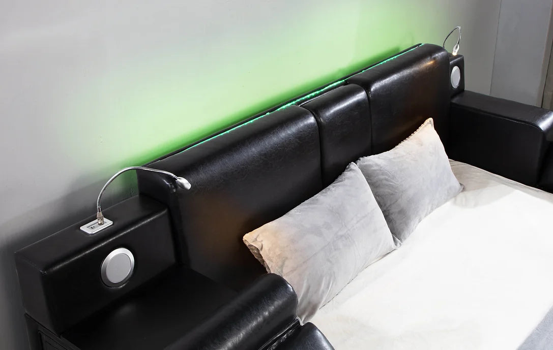B420 APOLLO BLACK BED WITH STORAGE AND USB CHARGER AVAILABLE IN QUEEN AND KING SIZES