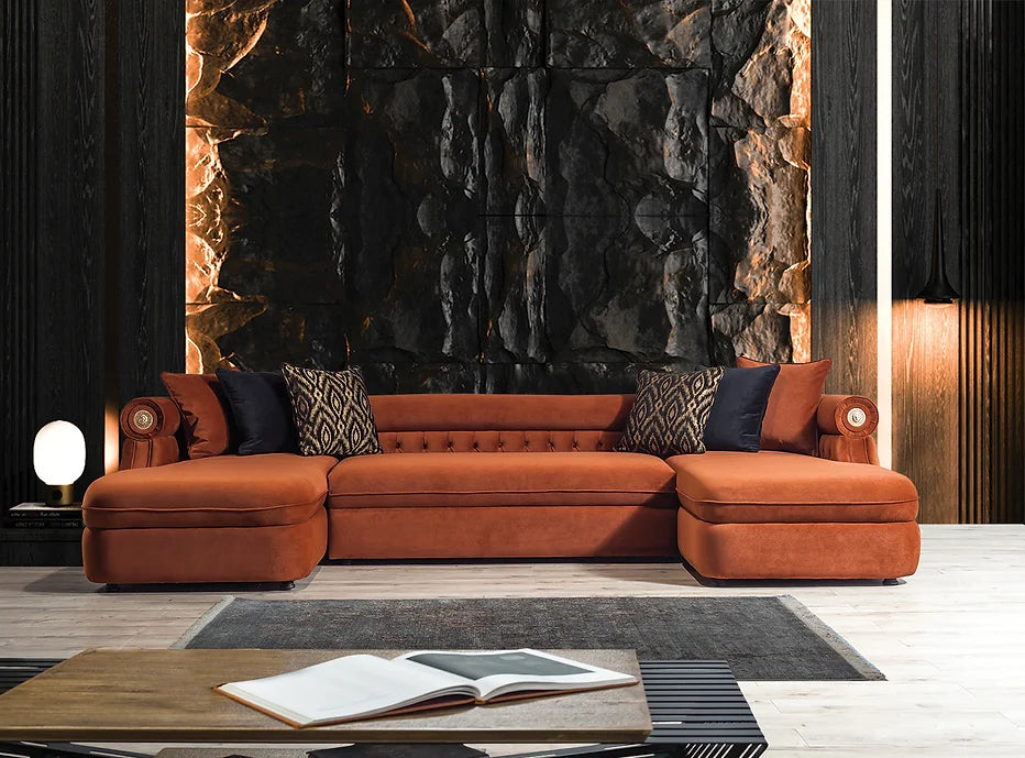 BROOKLYN SECTIONAL ORANGE WITH OTTOMAN