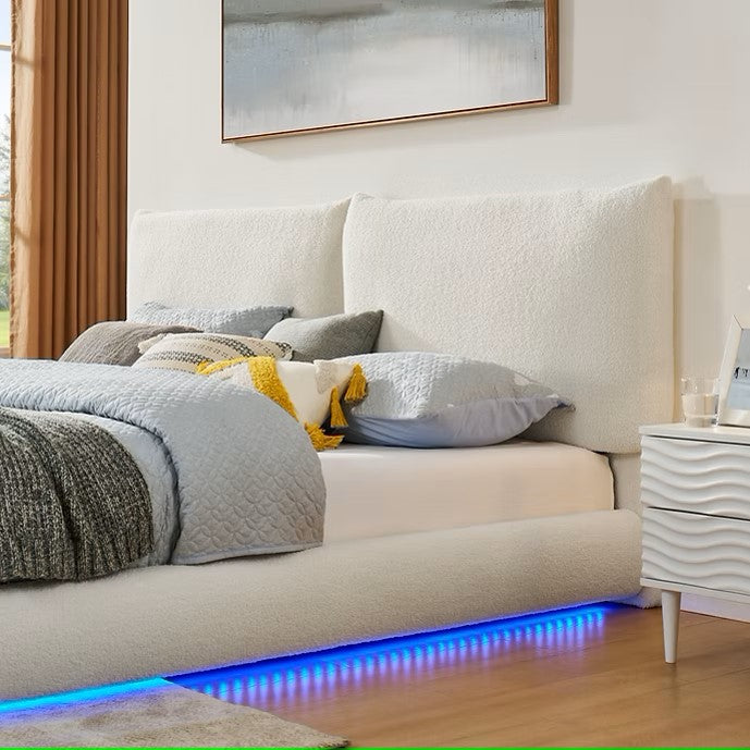 B200 ZIMA WHITE PLATFORM BED WITH LED LIGHTS AVAILABLE IN QUEEN AND KING SIZES