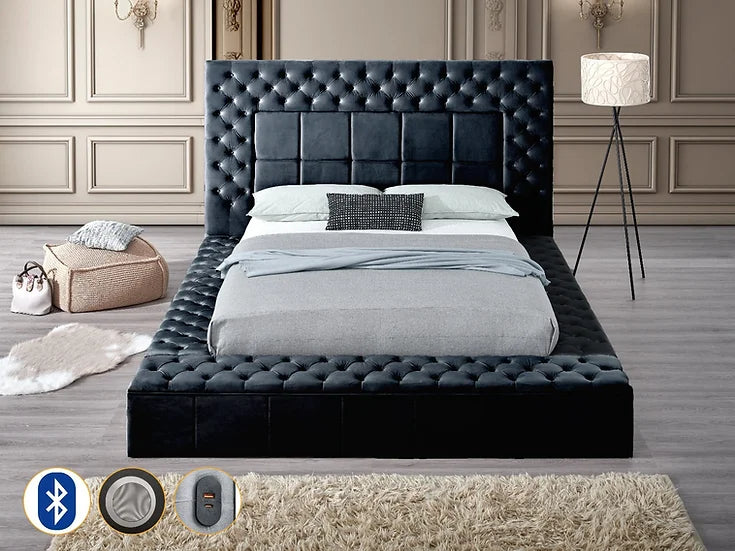 B9015 EMERALD BLACK BED WITH USB CHARGER AND STORAGE AVAILABLE IN QUEEN AND KING SIZES