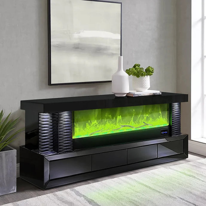 A-TV02 HAVANA BLACK TV STAND WITH LED, BLUETOOTH AND FIREPLACE