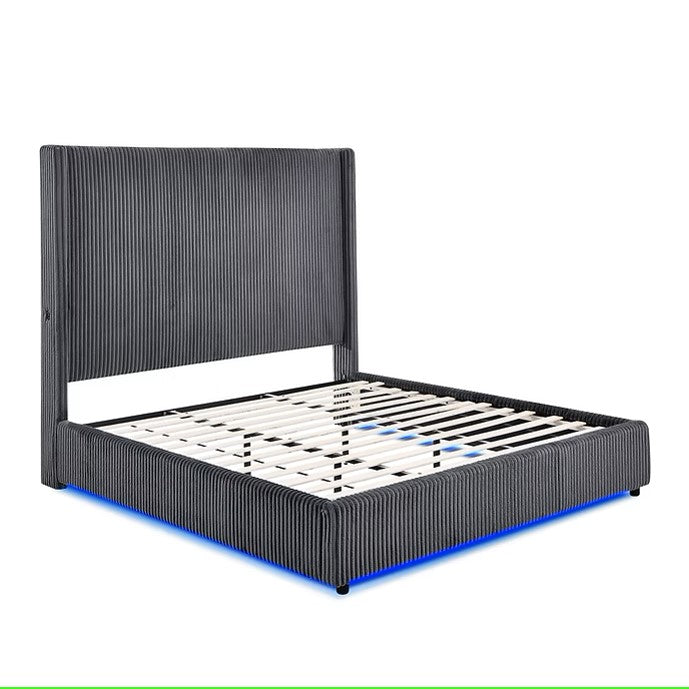 B300 BELINDA GREY PLATFORM BED WITH LED LIGHTS AVAILABLE IN QUEEN AND KING SIZES