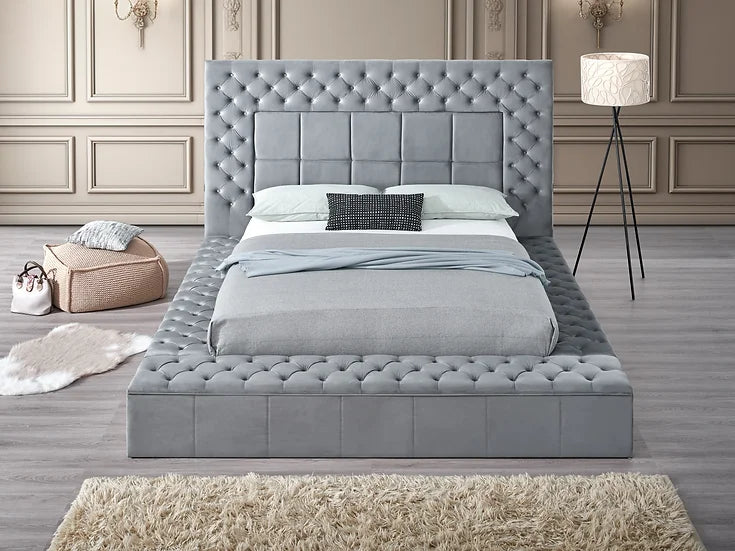 B9015 EMERALD GREY BED WITH USB CHARGER AND STORAGE AVAILABLE IN QUEEN AND KING SIZES