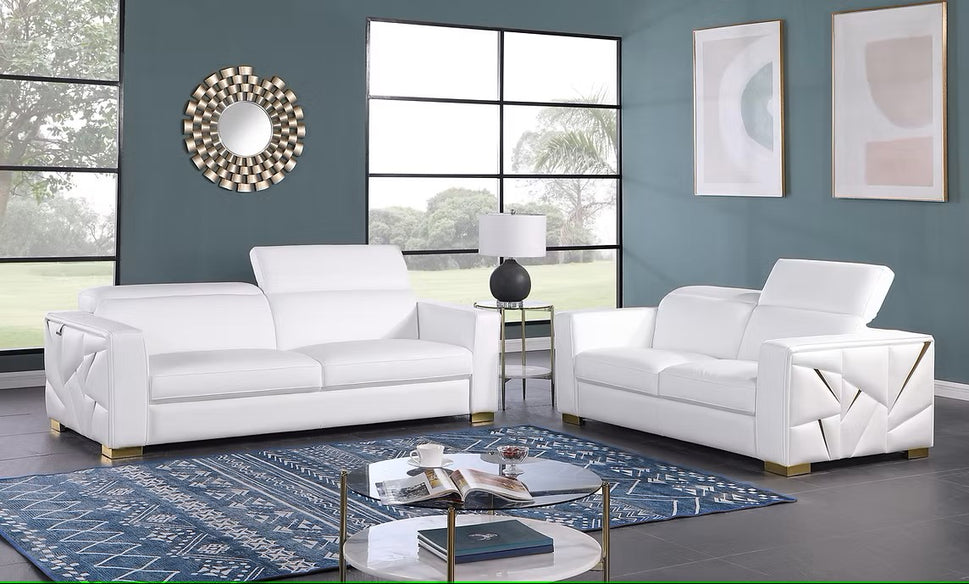 MI-1240 ASTRA WHITE ITALIAN LEATHER LIVING ROOM SET AVAILABLE AS 2 PIECE OR 3 PIECE SET