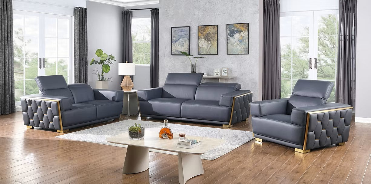 MI-1245 HEXOR NAVY ITALIAN LEATHER LIVING ROOM SET AVAILABLE AS 2 PIECE OR 3 PIECE SET