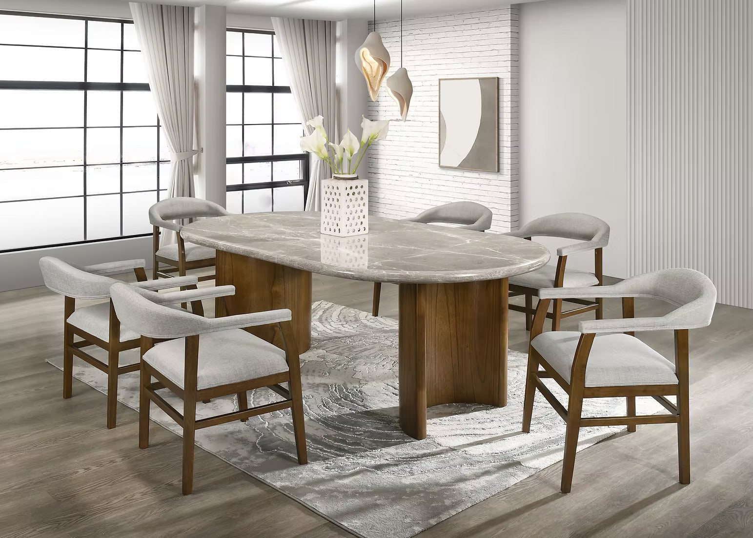Cyra 7-Piece Marble Top Dining Set – Modern Luxury Table with 6 Chairs | $1399