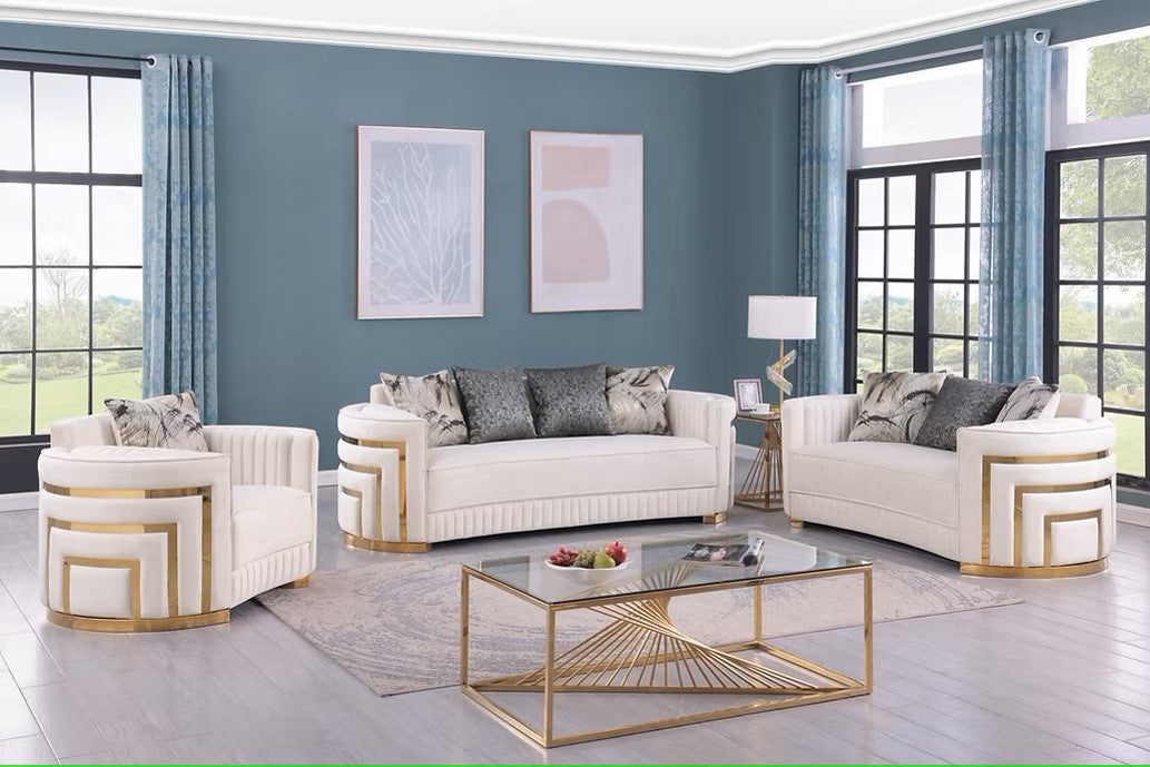 S3300 MINERVA CREAM LIVING ROOM SET AVAILABLE AS 2 PIECE OR 3 PIECE SET