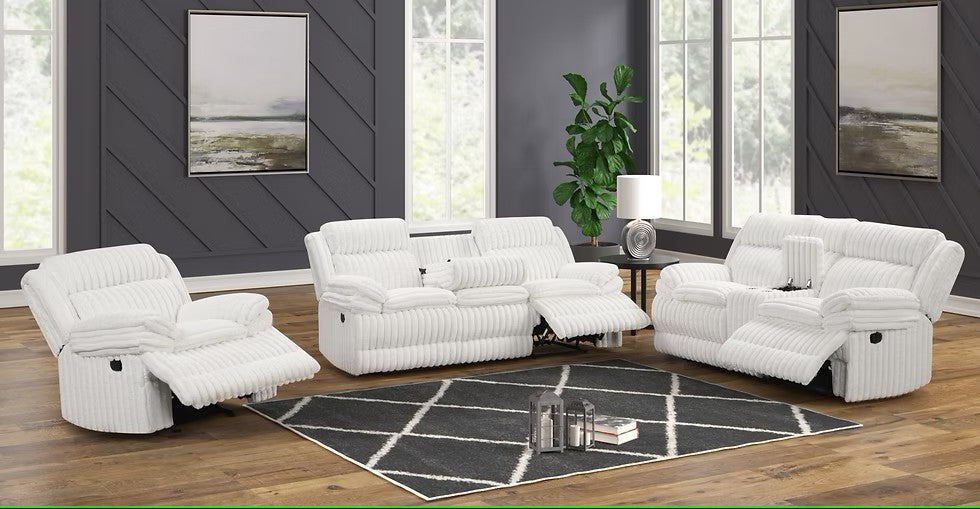 S3939 MELOW 3 PIECE WHITE FABRIC LIVING ROOM SET