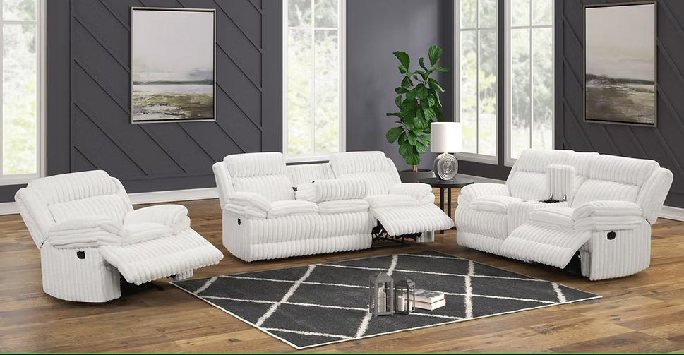 S3939 MELOW 3 PIECE WHITE FABRIC LIVING ROOM SET