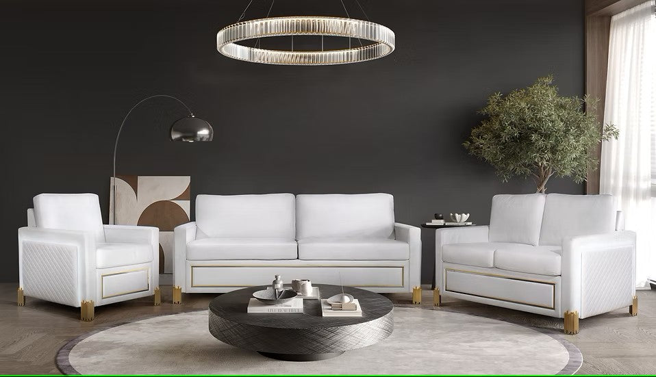 S9060 GLAMOR COLLECTION WHITE LIVING ROOM SET AVAILABLE AS 2 PIECE OR 3 PIECE SET