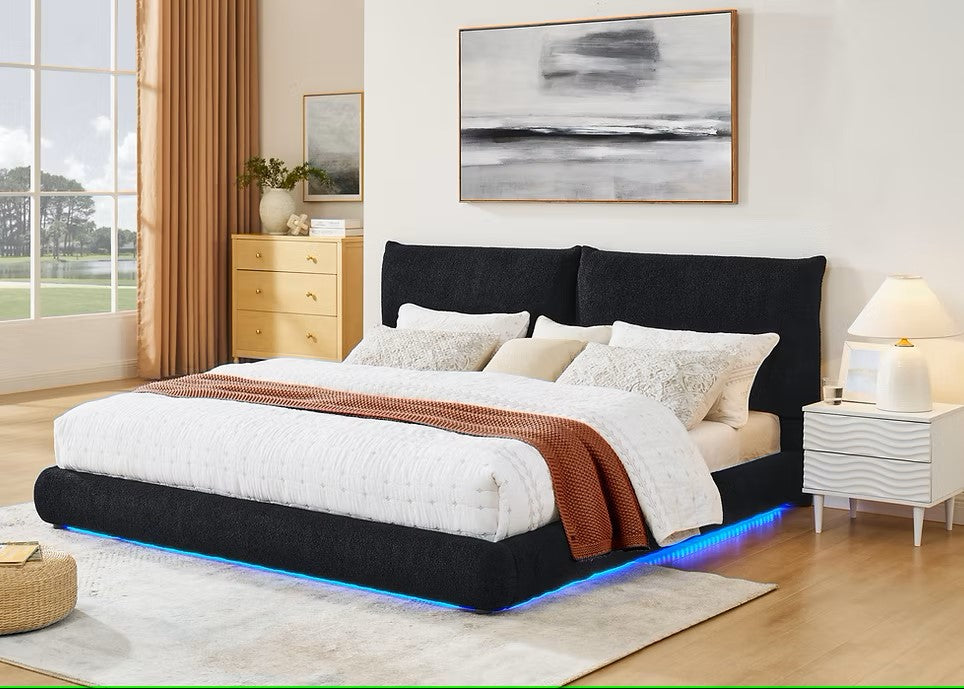 B200 ZIMA BLACK PLATFORM BED WITH LED LIGHTS AVAILABLE IN QUEEN AND KING SIZES