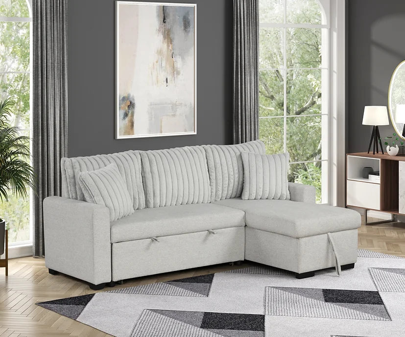 S8670 NORI GREY SECTIONAL WITH PULL-OUT BED AND STORAGE CHAISE