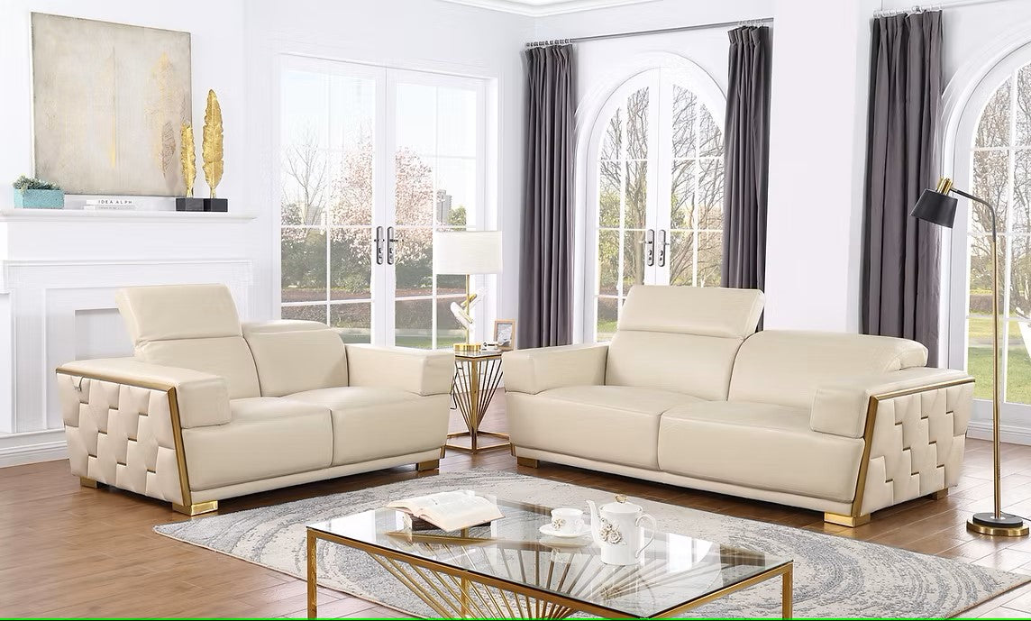MI-1245 HEXOR BEIGE ITALIAN LEATHER LIVING ROOM SET AVAILABLE AS 2 PIECE OR 3 PIECE SET