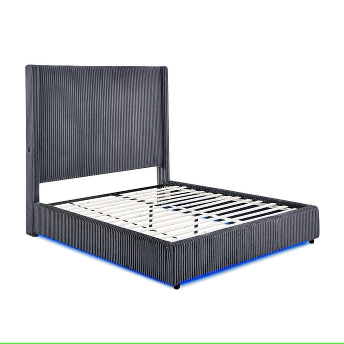 B300 BELINDA GREY PLATFORM BED WITH LED LIGHTS AVAILABLE IN QUEEN AND KING SIZES