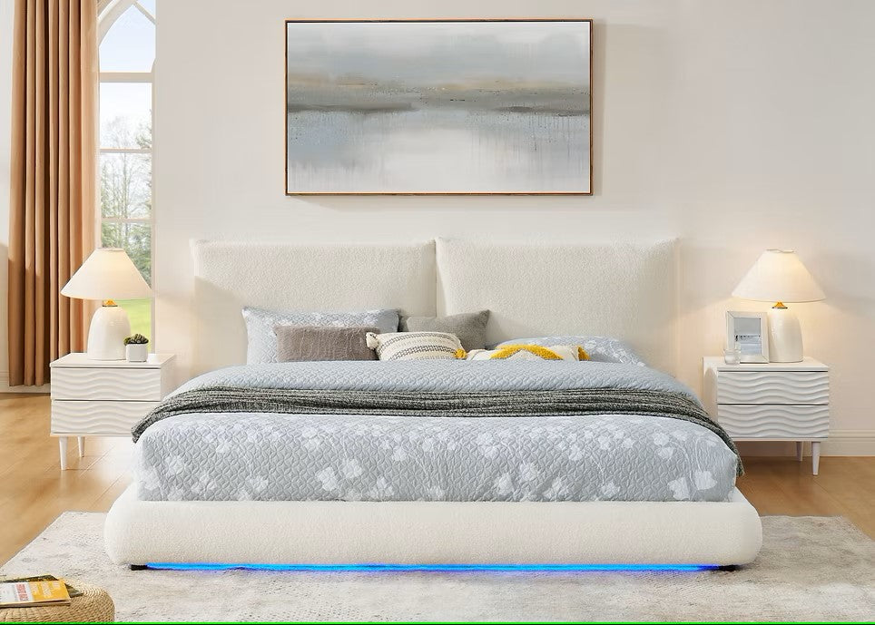 B200 ZIMA WHITE PLATFORM BED WITH LED LIGHTS AVAILABLE IN QUEEN AND KING SIZES