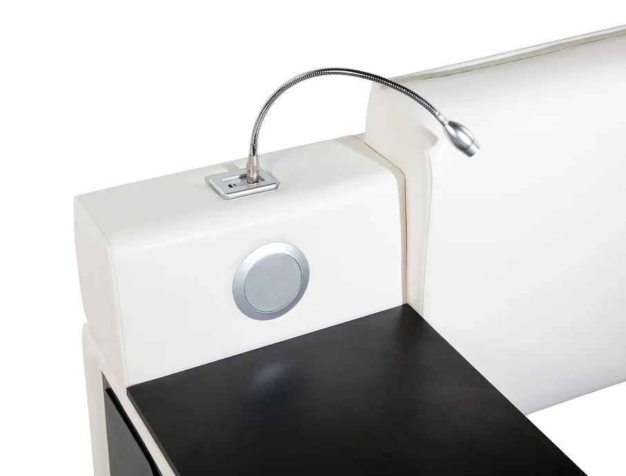 B420 APOLLO WHITE BED WITH STORAGE AND USB CHARGER AVAILABLE IN QUEEN AND KING SIZES