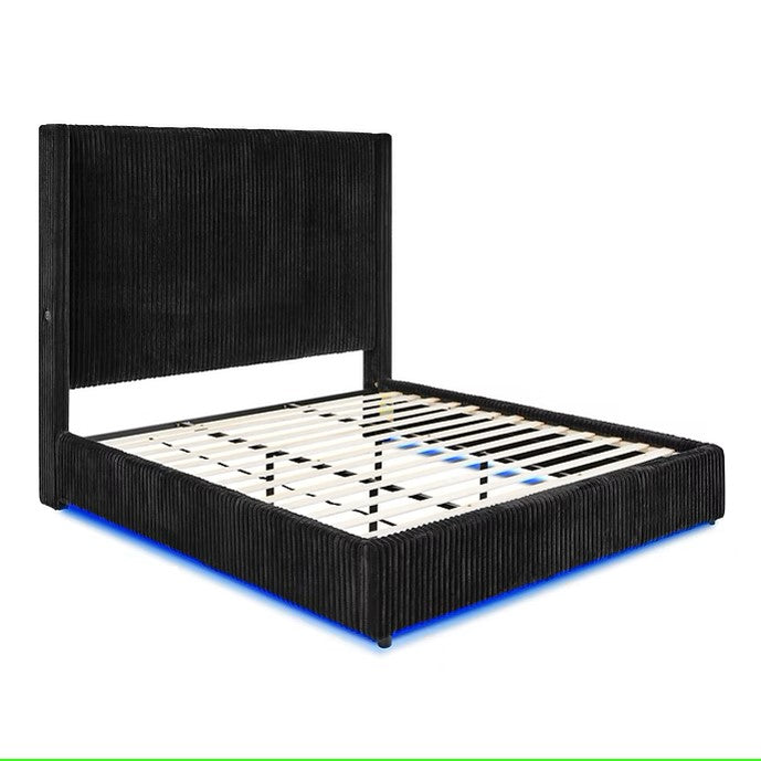 B300 BELINDA BLACK PLATFORM BED WITH LED LIGHTS AVAILABLE IN QUEEN AND KING SIZES