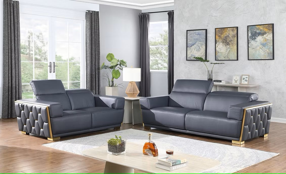 MI-1245 HEXOR NAVY ITALIAN LEATHER LIVING ROOM SET AVAILABLE AS 2 PIECE OR 3 PIECE SET