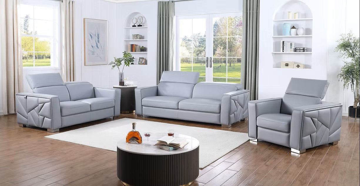 MI-1240 ASTRA LIGHT BLUE ITALIAN LEATHER LIVING ROOM SET AVAILABLE AS 2 PIECE OR 3 PIECE SET