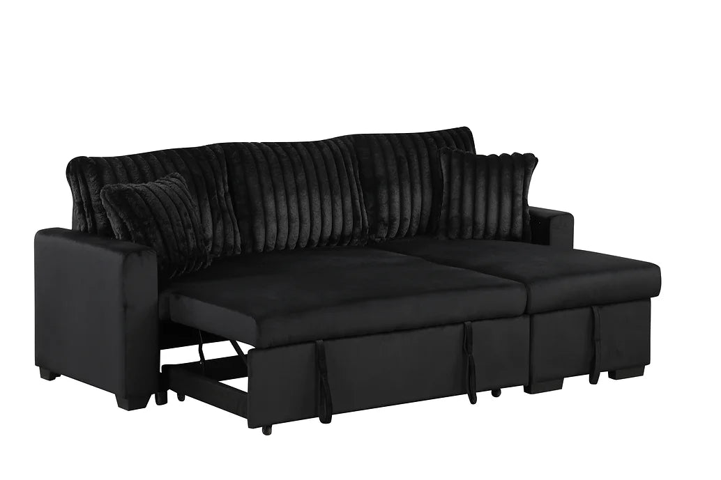 S8670 NORI BLACK SECTIONAL WITH PULL-OUT BED AND STORAGE CHAISE