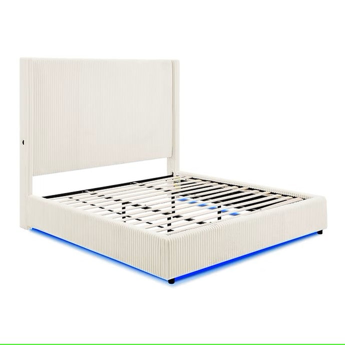 B300 BELINDA BEIGE PLATFORM BED WITH LED LIGHTS AVAILABLE IN QUEEN AND KING SIZES