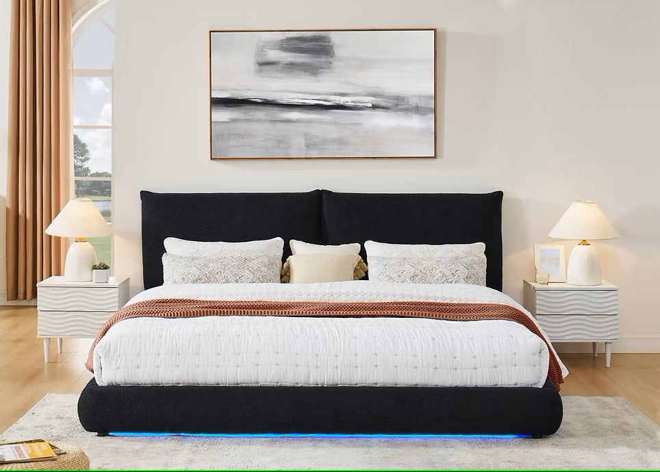 B200 ZIMA BLACK PLATFORM BED WITH LED LIGHTS AVAILABLE IN QUEEN AND KING SIZES