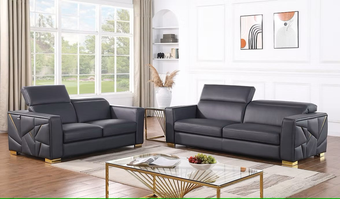 MI-1240 ASTRA DARK NAVY ITALIAN LEATHER LIVING ROOM SET AVAILABLE AS 2 PIECE OR 3 PIECE SET