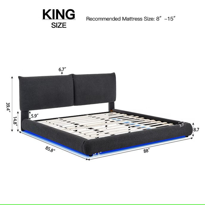 B200 ZIMA GREY PLATFORM BED WITH LED LIGHTS AVAILABLE IN QUEEN AND KING SIZES